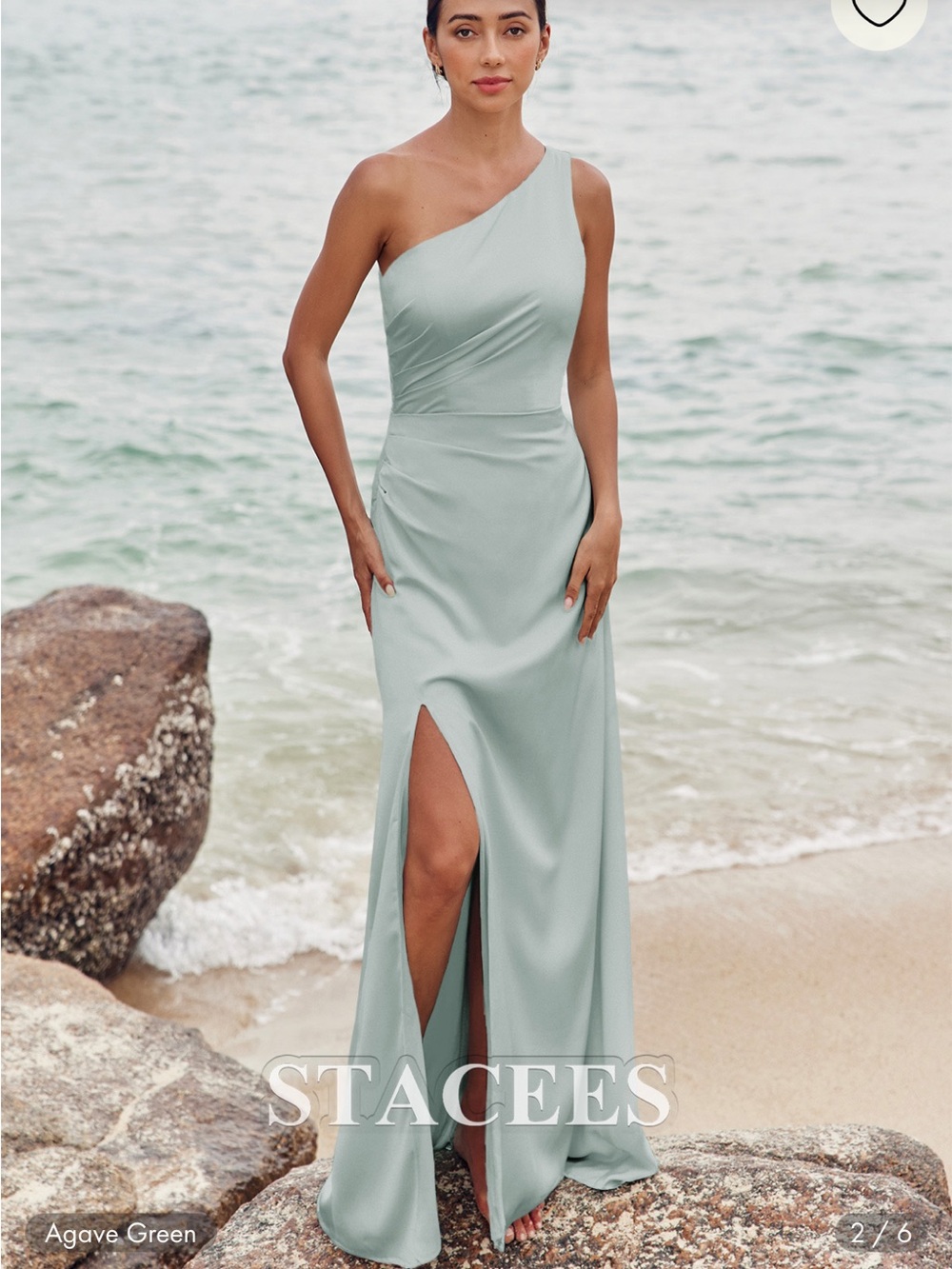 One-Shoulder Sleeveless Floor-Length Satin Bridesmaid Dress Size 4 Agave Green